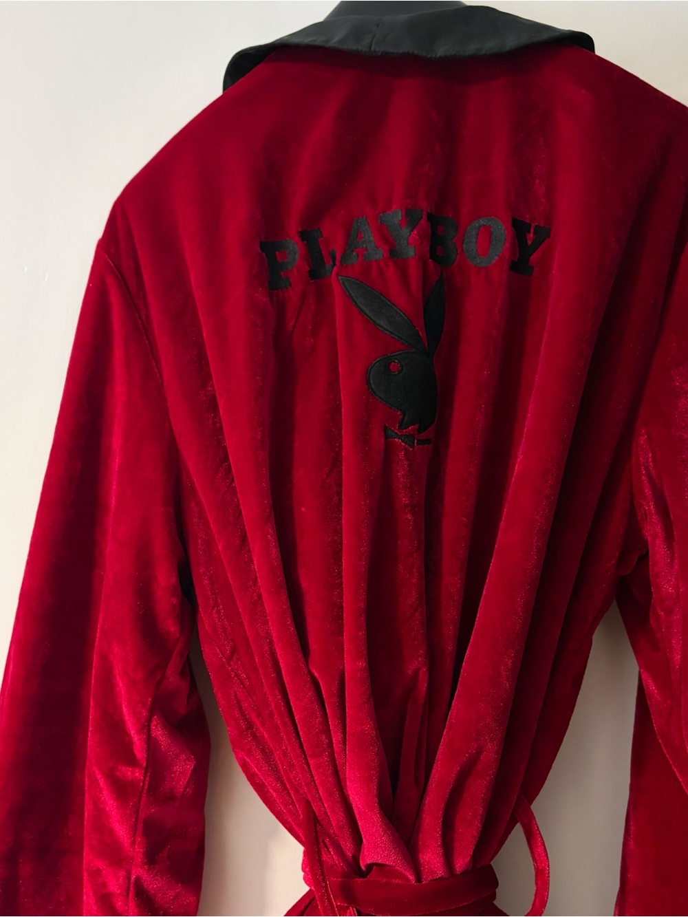 Halloween PLAYBOY Red Velvet Robe-Style Adult Jacket with Black Logo